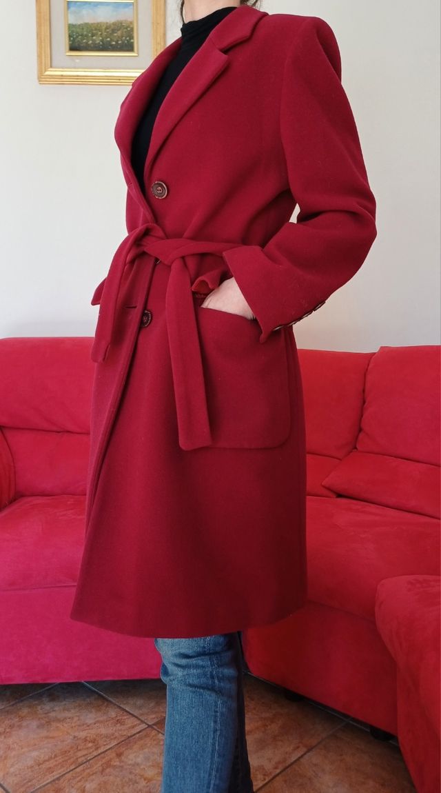 Cappotto cintura lana bordeaux