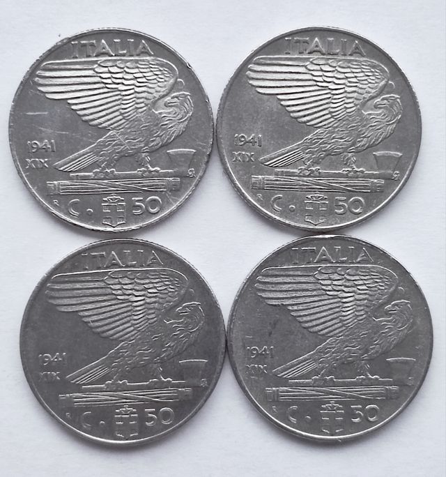 N. 11 monete da 50 centesimi di Lire