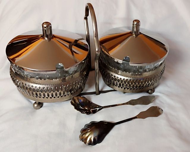 Doble azucarero vintage plateado tazo de cristal