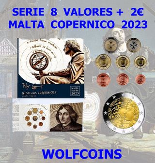 🇲🇹 MALTA 8 VALORES + MONEDA 2€ COPÉRNICO 2023