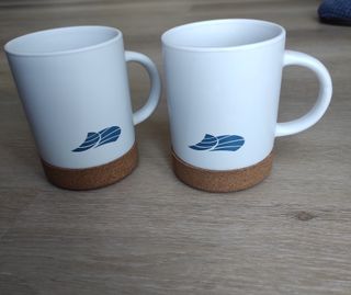 Set di 2 tazze ceramica base in sughero, onde mare