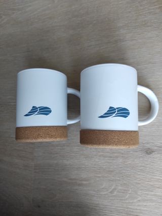 Set di 2 tazze ceramica base in sughero, onde mare