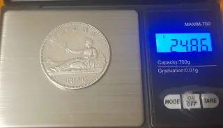 Moneda 5 pesetas Plata 1870 * 70