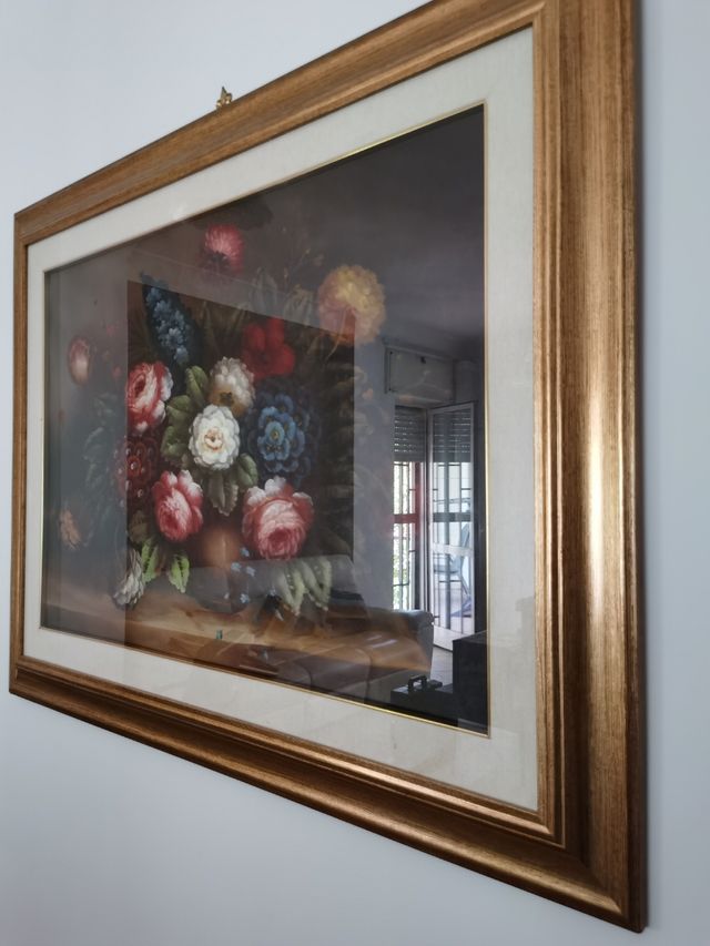 Quadro con cornice dorata in legno, natura morta