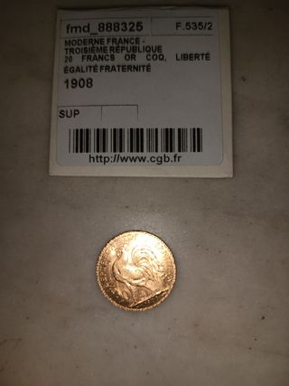 Moneda de oro 20  francos 1908