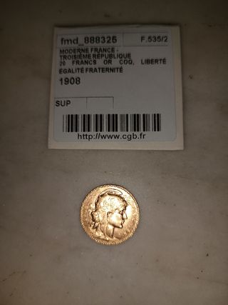 Moneda de oro 20  francos 1908