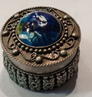 Porta pillole placcata argento e vetro 