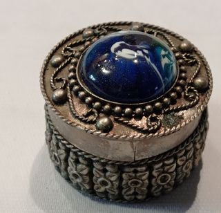 Porta pillole placcata argento e vetro 