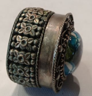 Porta pillole placcata argento e vetro 