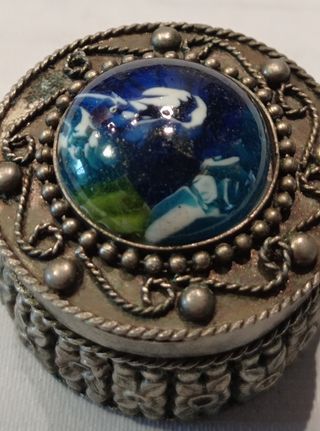 Porta pillole placcata argento e vetro 