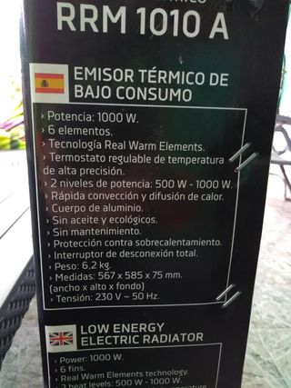 Radiador emisor térmico. Bajo consumo. Orbegozo.