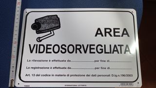 Cartello segnaletico plastica Area Videosorvegliat