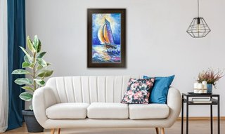 Cuadro al óleo de Barco moderno, interior