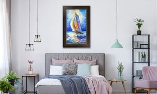 Cuadro al óleo de Barco moderno, interior