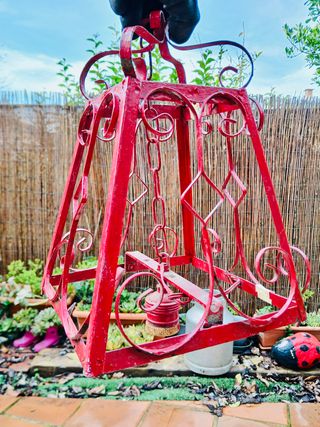 LAMPARA COLGANTE DE FORJA COLOR ROJO