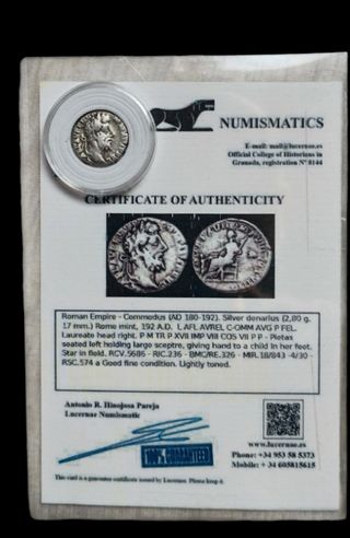Denario Romano Plata Certificado