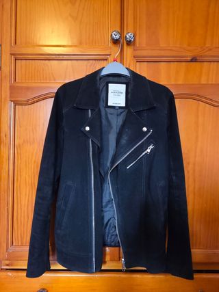 Chaqueta negra biker de cuero auténtico
