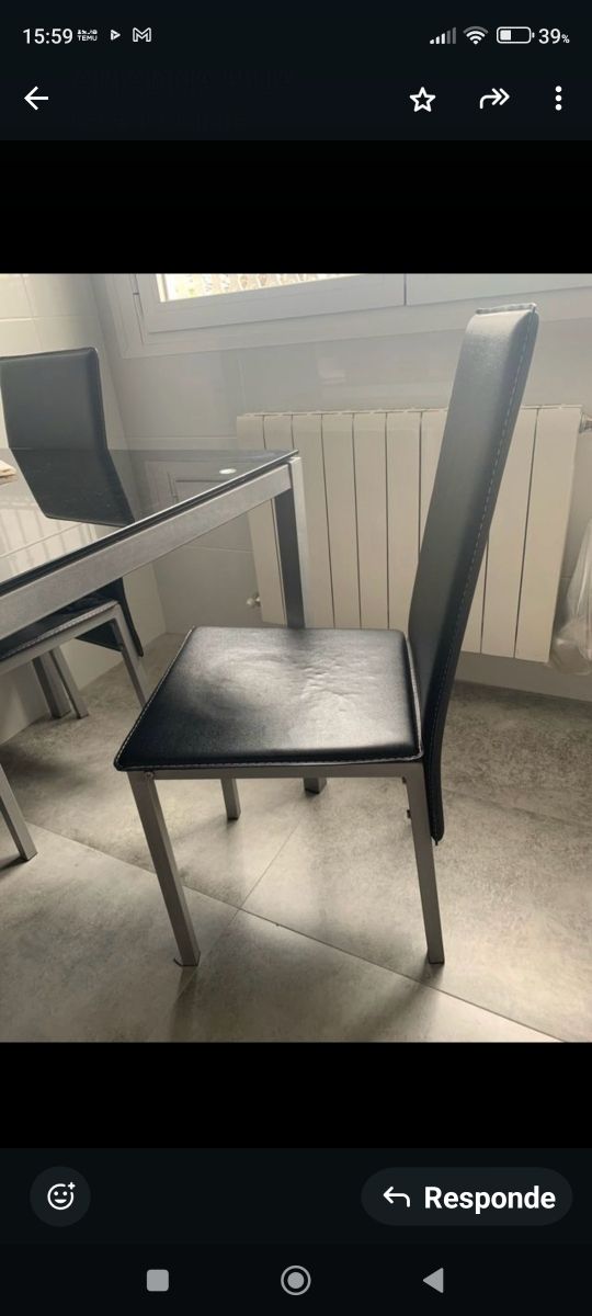 Mesa cristal negro y cuatro sillas