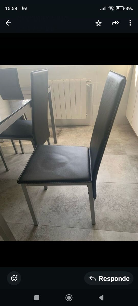 Mesa cristal negro y cuatro sillas