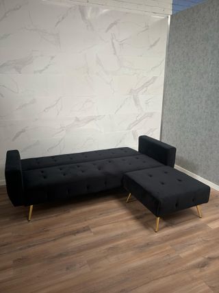 Sofa cama negro con taburete Barato + Envios !