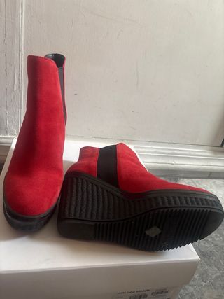 Botines señora cuña rojo