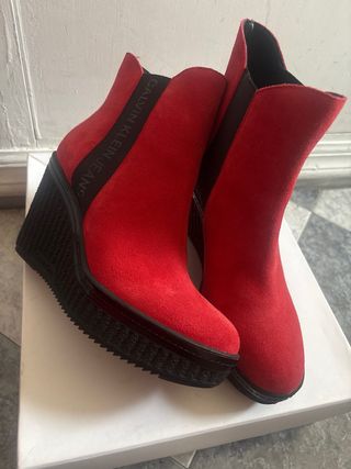Botines señora cuña rojo