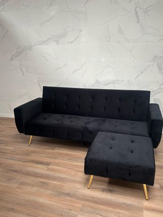 Sofa Cama Barato Negro nuevo + Taburete !