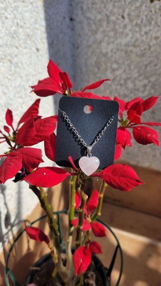 Collar corazón cuarzo rosa plateado
