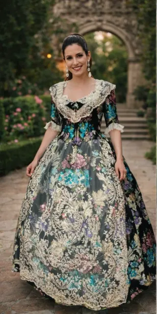 Traje de fallera completo con manteletas y zapatos