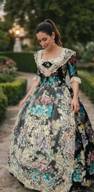 Traje de fallera completo con manteletas y zapatos