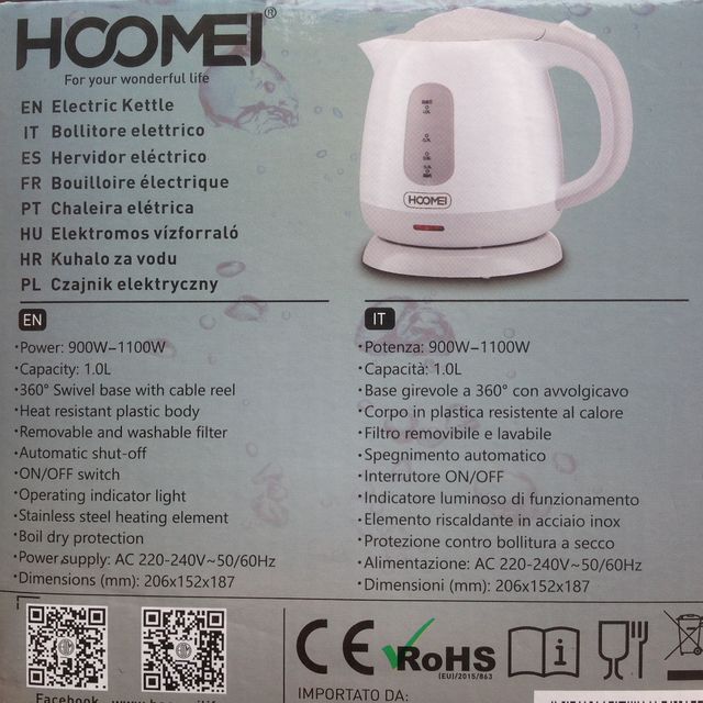 Bollitore Elettrico Capacità 1 L Potenza 1100W