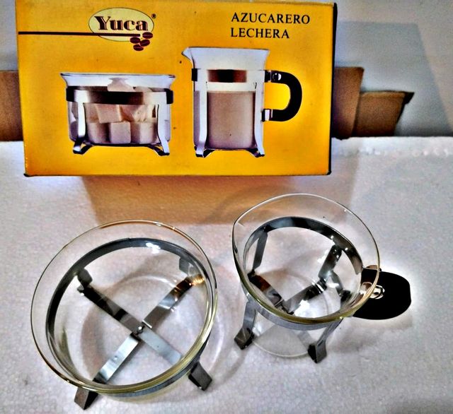 set leche y azucar yuca vidrio acero abs