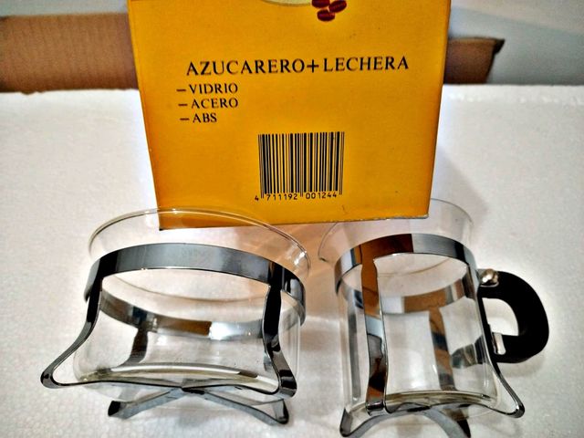 set leche y azucar yuca vidrio acero abs