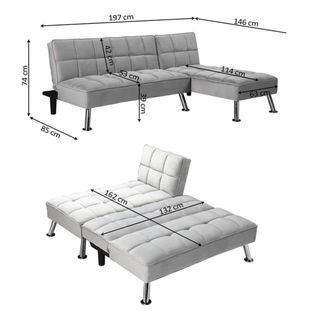 SOFÁ CHAISELONGUE CAMA  GRIS