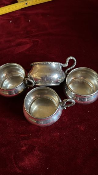 Porta tazza peltro 4 ciotoline con manico