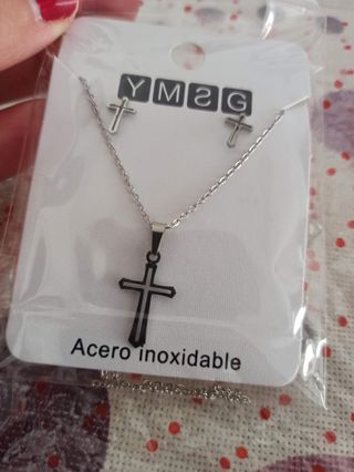 Conjunto pendientes y collar Cruz, nuevo