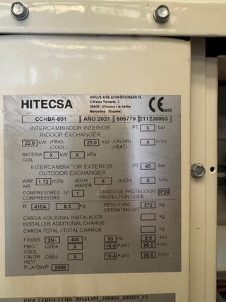 Aire acondicionado conductoHitecsa 18.835 frigoria