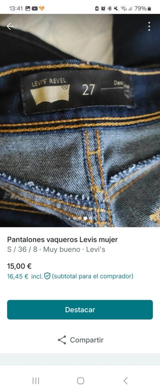 Pantalon vaquero Levis, de chica, recto