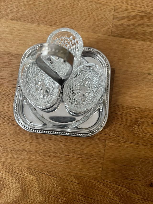 Saliera acciaio inox e cristallo vintage anni 60