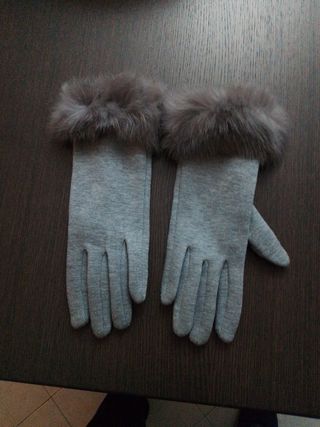 Guanti con pellicciotto, grigio.