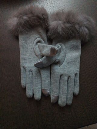Guanti con pellicciotto, grigio.
