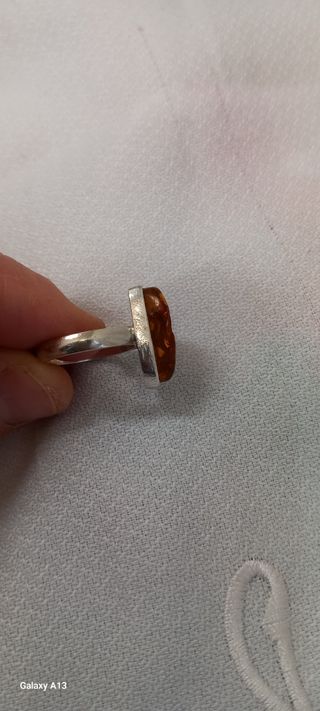 Anillo Ámbar Plata Ley Vintage