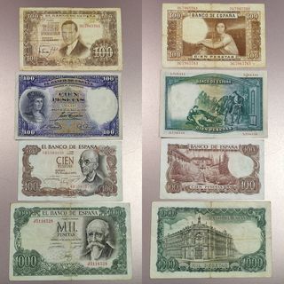 Lote 12 Billetes 1.000, 100, 50, 25, 10, 1... Pts