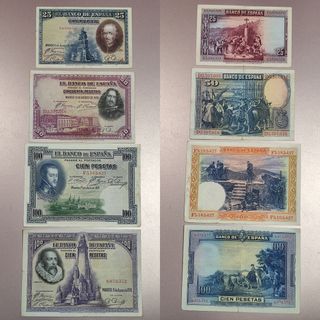 Lote 12 Billetes 1.000, 100, 50, 25, 10, 1... Pts