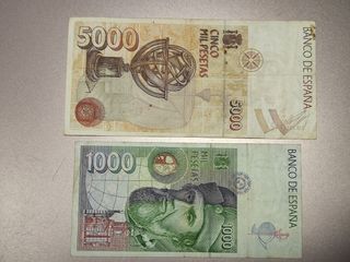 Lote 2 Billetes 5.000 y 1.000 Pts. 
