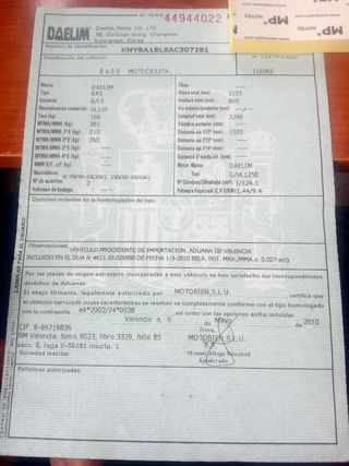 Despiece Motocicleta Daelim 125cc 2010