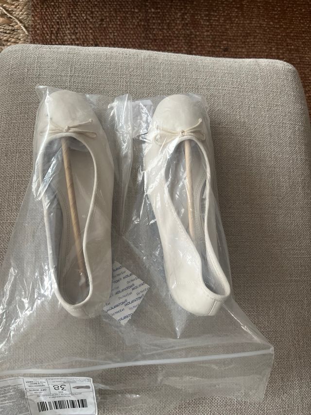 Bailarinas piel color blanco/nude tacón