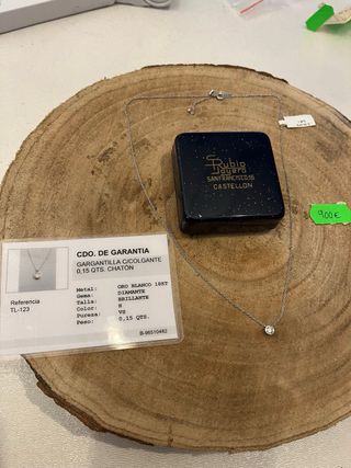 colgante con diamante y cadena oro blanco