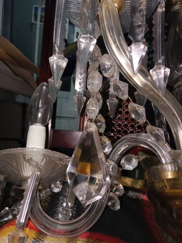Conjunto lamparas sobremuro cristal