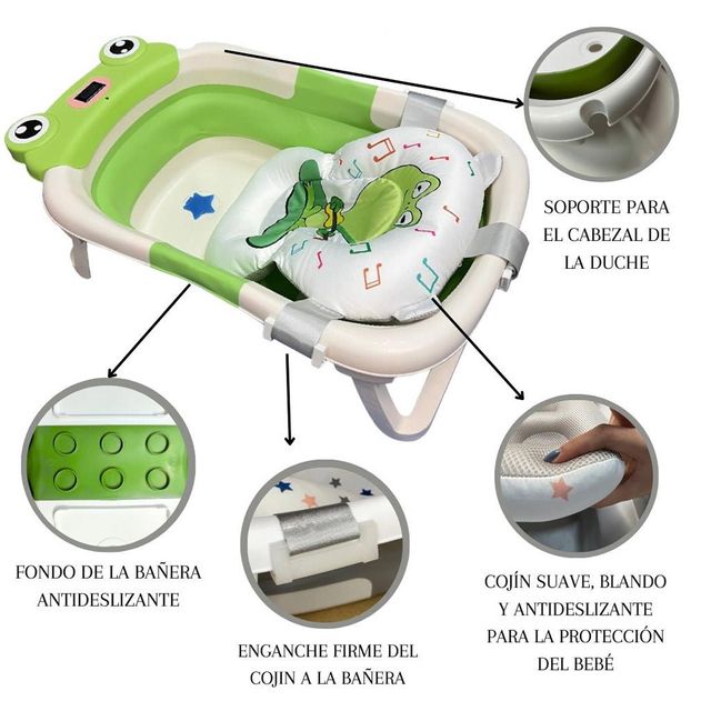 👶 NUEVO! Bañera plegable Verde/Rana – A estrenar